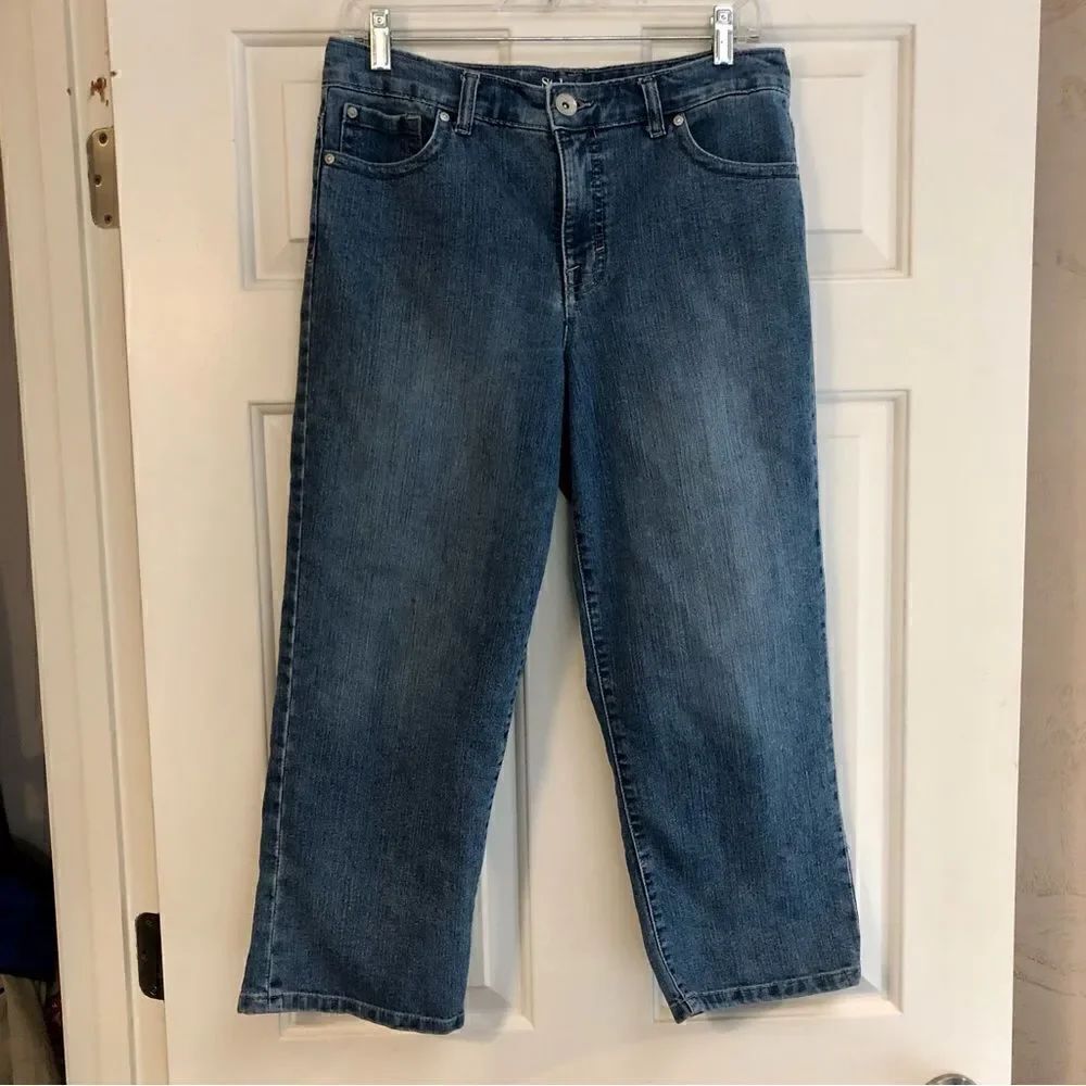 Style & Co Women’s Tummy Control Blue Jeans, Rhinestones on Back Pockets Sz 8
